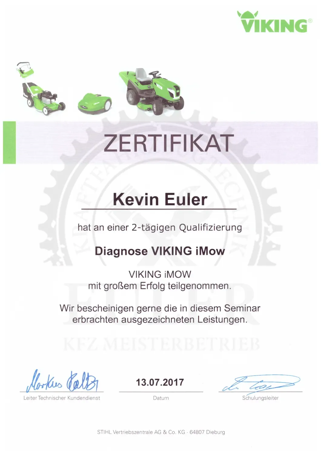 EULER KFZ MEISTERBETRIEB - Kfz-Meisterwerkstatt - Zertifikat