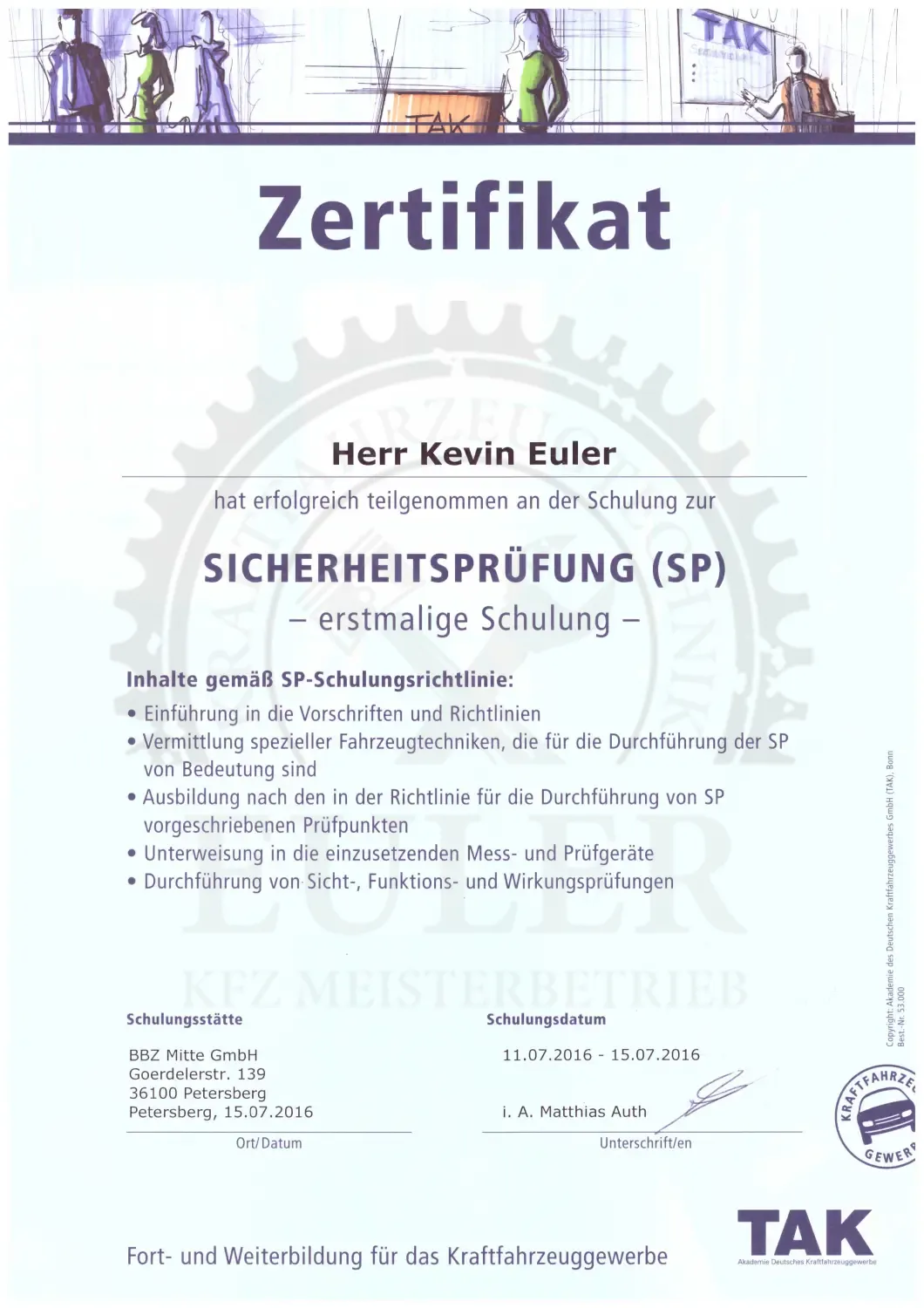 EULER KFZ MEISTERBETRIEB - Kfz-Meisterwerkstatt - Zertifikat
